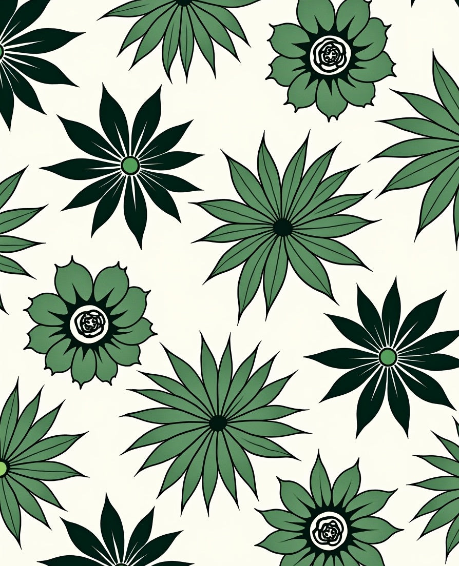 Green Floral Starburst Pattern Area Rug