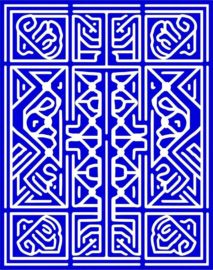 Bold Blue Abstract Graphic Pattern Rug