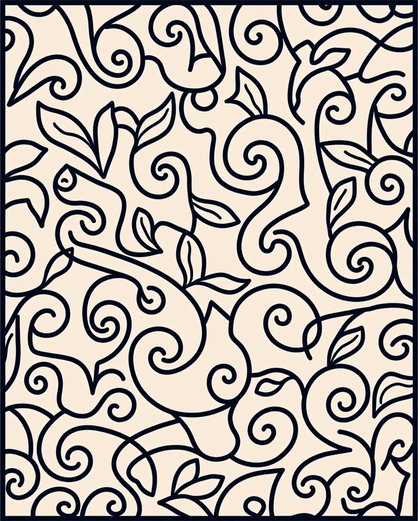 Elegant Swirl and Leaf Pattern Rug