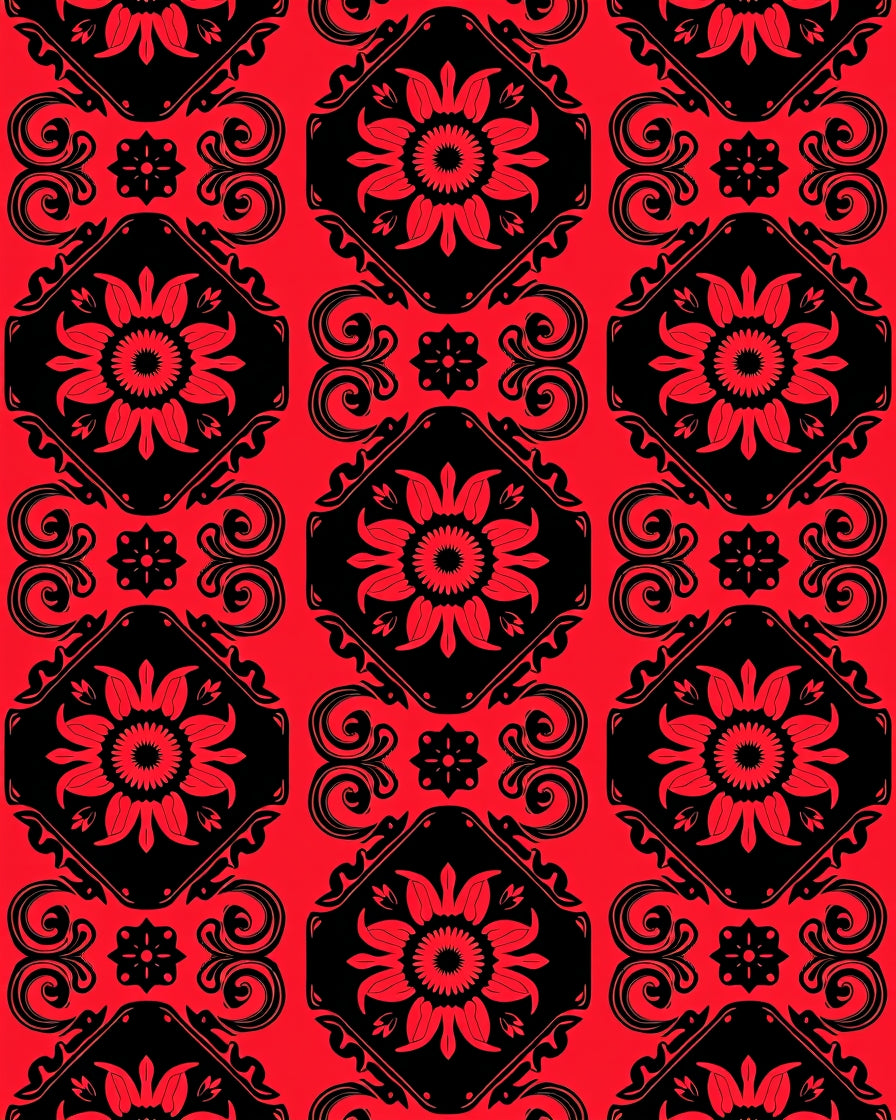 Red Floral And Scroll Pattern Rug