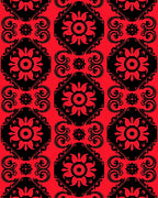 Red Floral And Scroll Pattern Rug