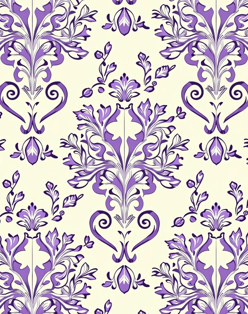 Elegant Purple Floral Scroll Pattern Rug