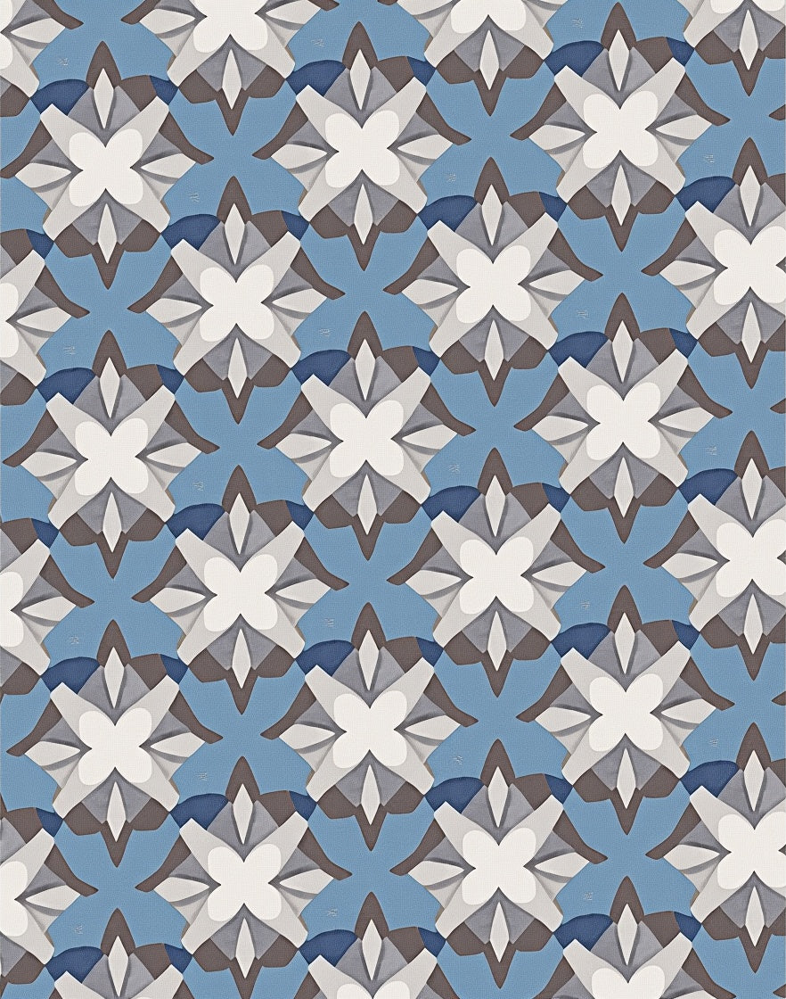 Geometric Star Flower Tile Pattern Rug