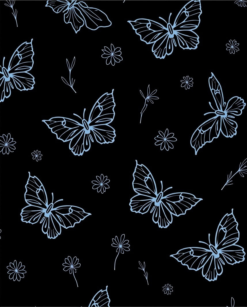Light Blue Butterfly Meadow Illustration Rug