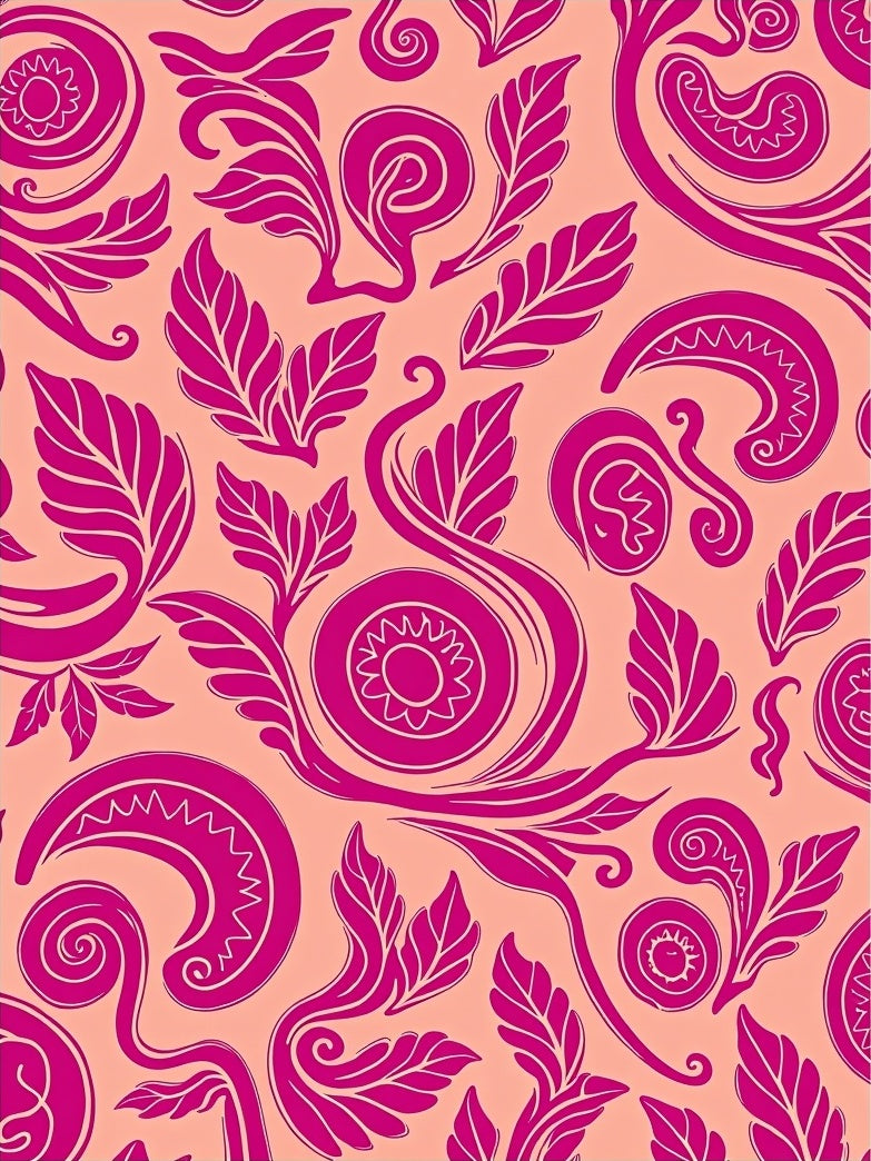 Vibrant Fuchsia Swirl Leaf Pattern Rug