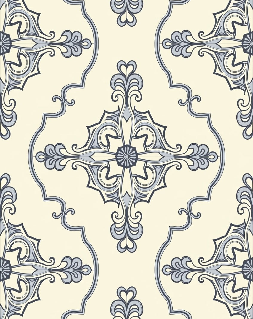 Cream And Grey Intricate Filigree Pattern Rug