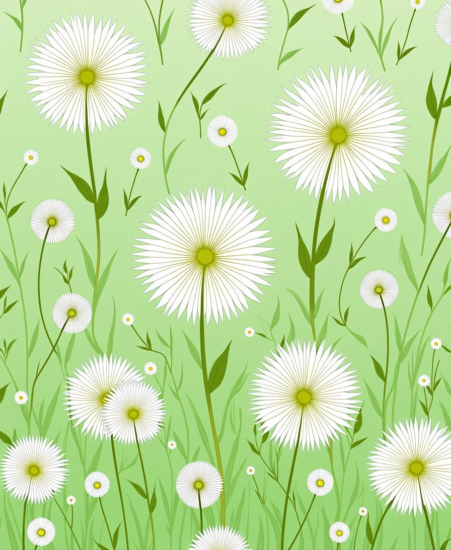 White Sunburst Floral Green Pattern Rug