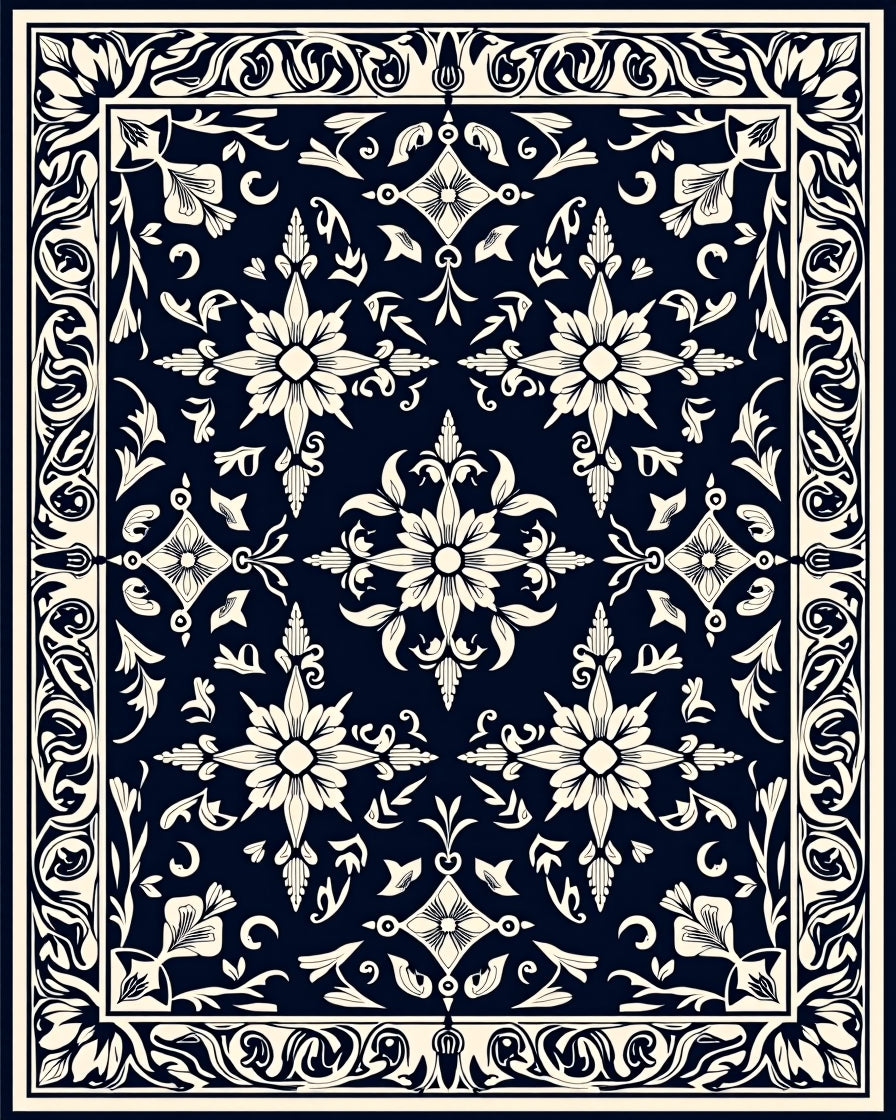 Elegant Floral Scroll Pattern Rug