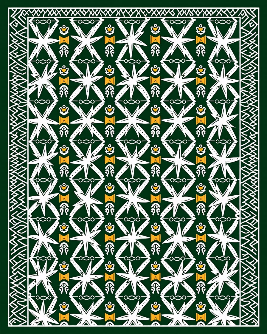 Emerald White Star Geometric Border Rug