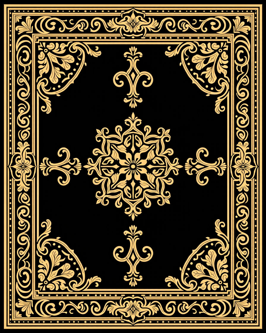 Elegant Gold Floral Medallion Design Rug