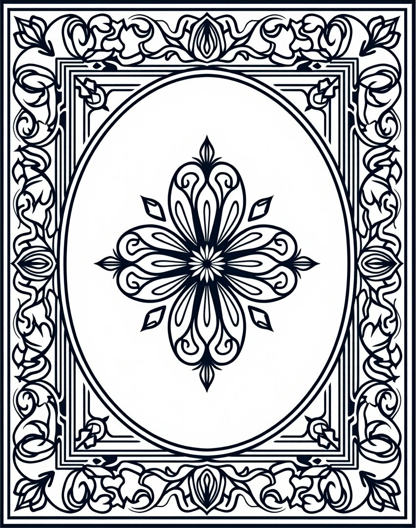 Ornate Black White Floral Scroll Rug