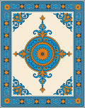 Ornate Blue Orange Medallion Motif Rug