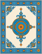 Ornate Blue Orange Medallion Motif Rug