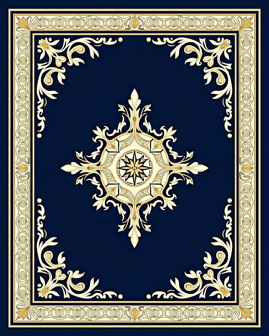 Ornate Floral Symmetrical Blue Rug