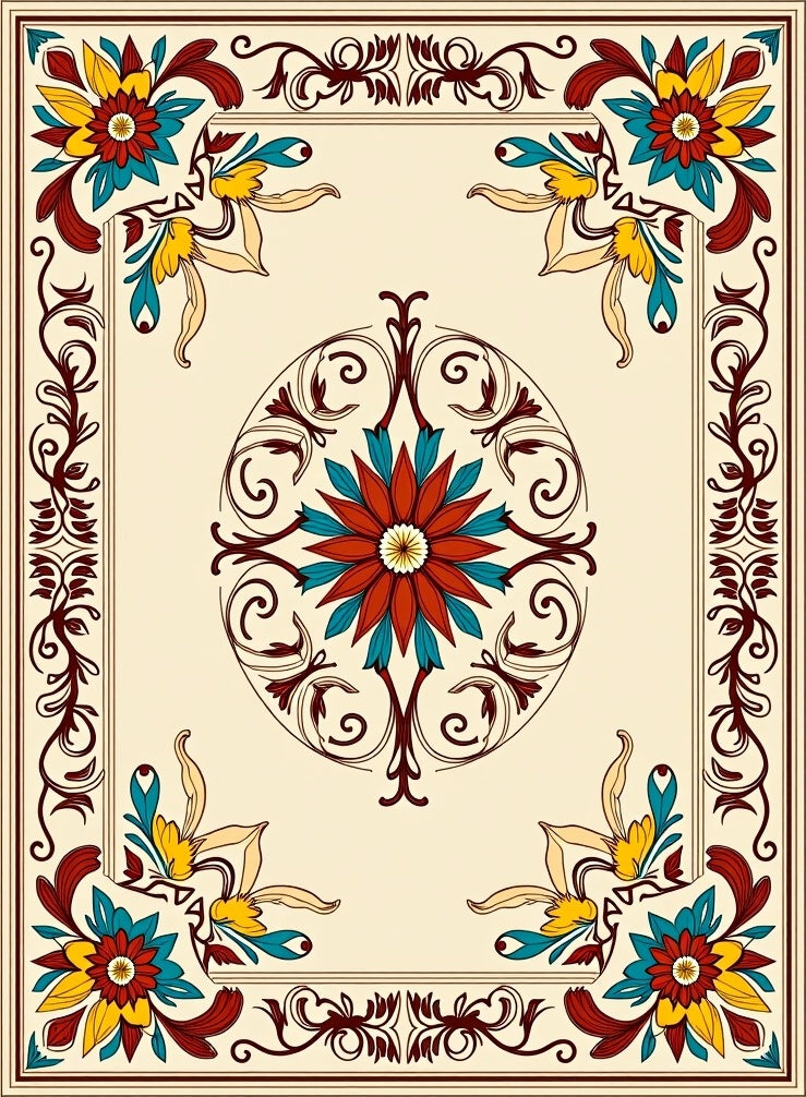 Ornate Floral Scrollwork Design Rug