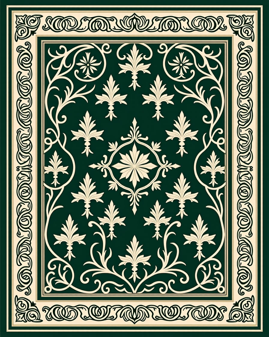 Elegant Ivory Leaf Scrollwork Design Rug