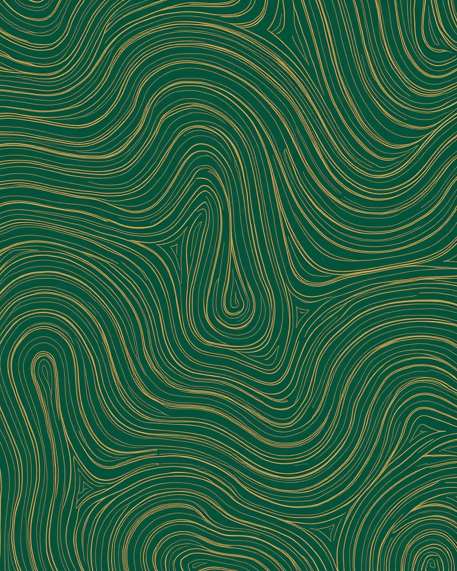 Deep Green Gold Abstract Swirl Pattern Rug