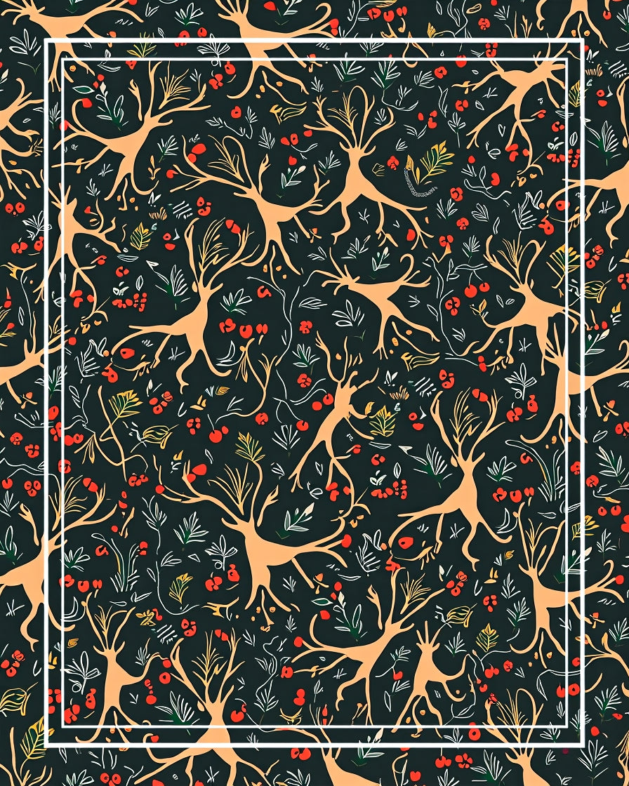 Whimsical Woodland Creatures and Berry Pattern Rug