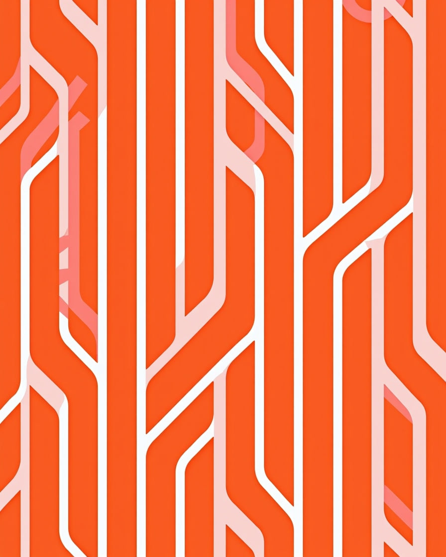 Vibrant Orange Abstract Pathway Pattern Rug