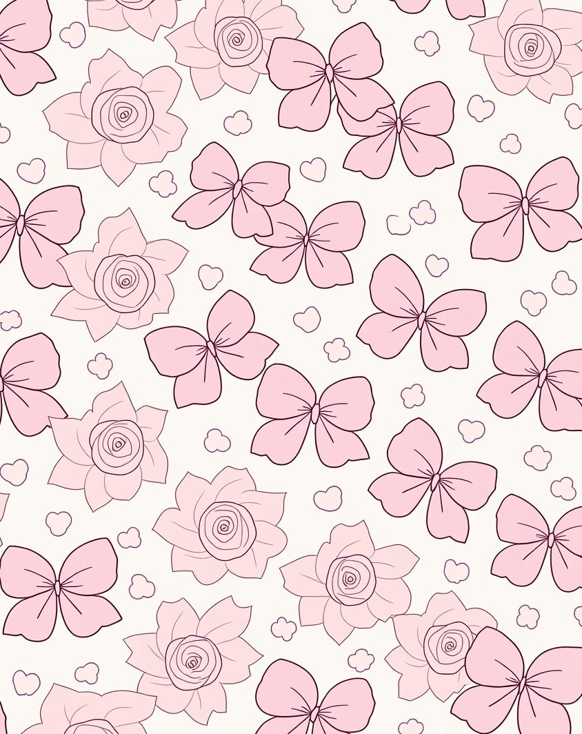 Pink Rose And Bow Pattern Rug