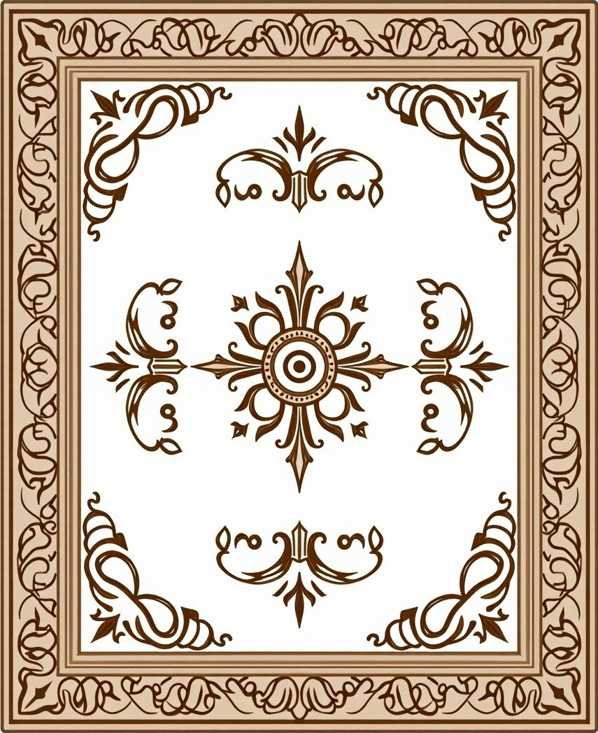 Elegant Brown Floral Scrollwork Border Design Rug