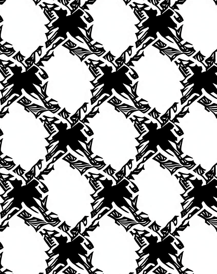 Bold Black White Interlocking Shapes Rug