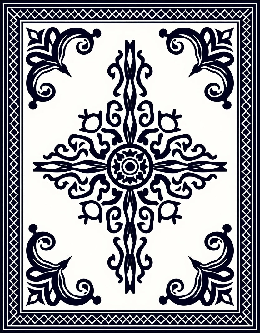 Ornate Filigree Decorative Square Pattern Rug
