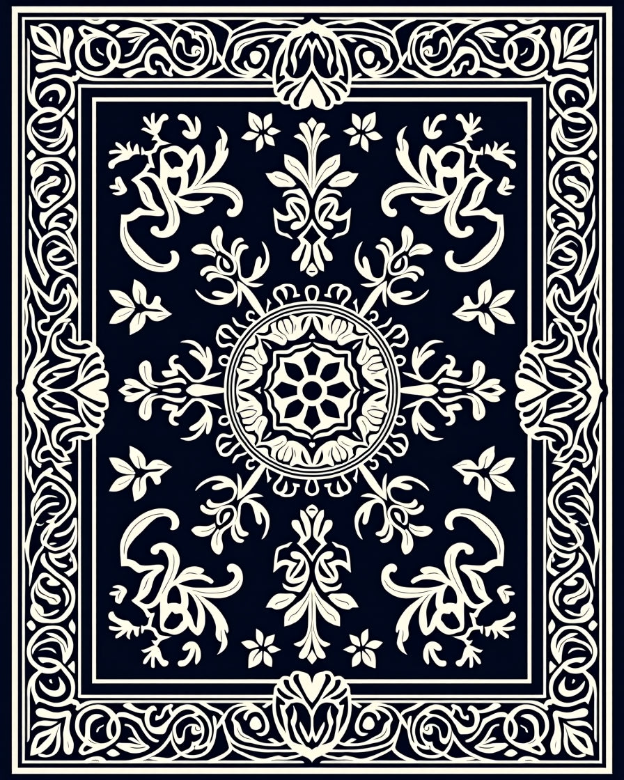 Intricate Floral Mandala Bordered Design Rug