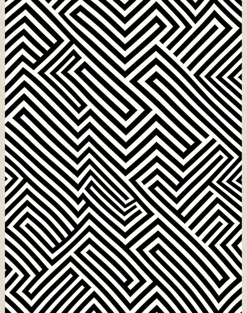 Bold Black White Maze Pattern Rug