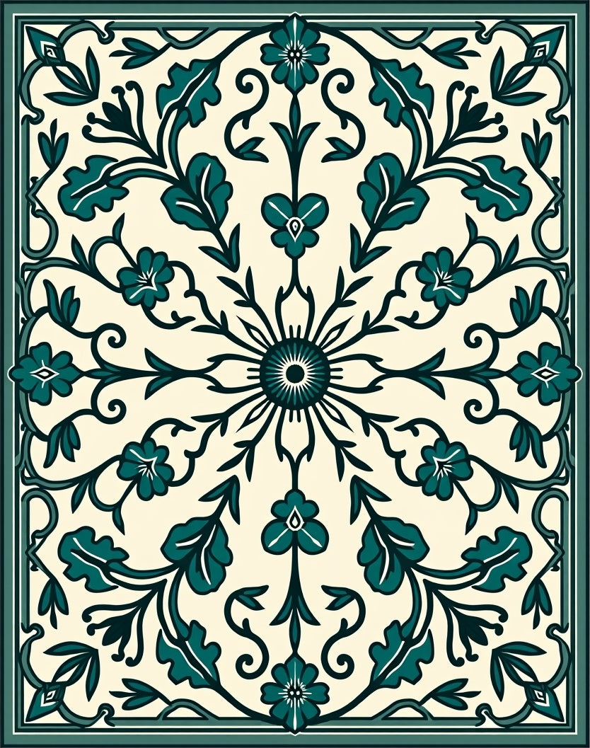 Teal Floral Starburst Pattern Rug