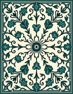 Teal Floral Starburst Pattern Rug