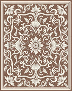 Ornate Floral Swirls Brown Rug