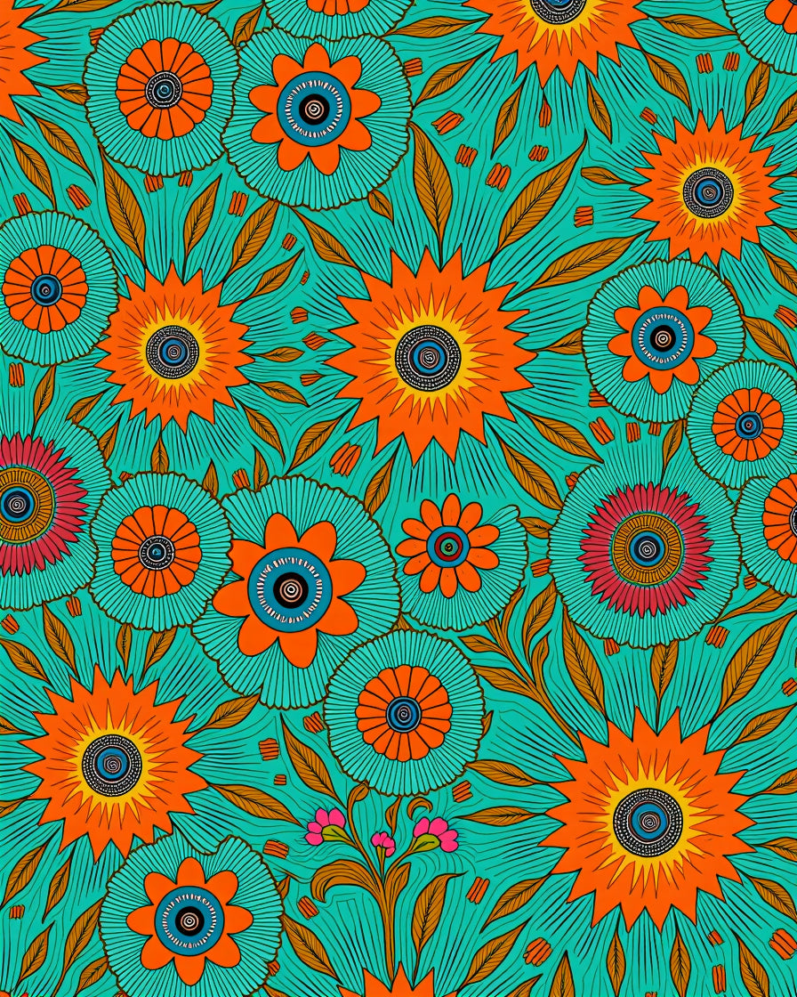 Vibrant Teal Floral Sunburst Design Rug