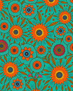 Vibrant Teal Floral Sunburst Design Rug