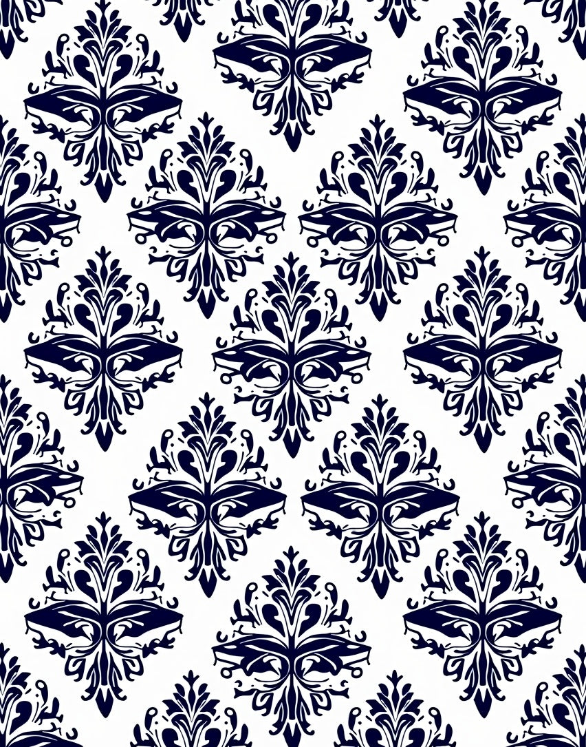 Classic Navy Damask Pattern Rug