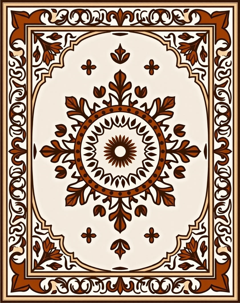 Ornate Brown Floral Medallion Rug