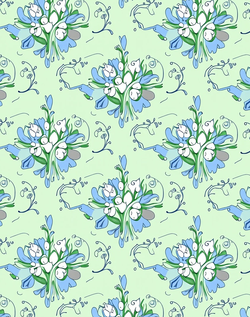 Light Blue Floral Sketch Pattern Rug