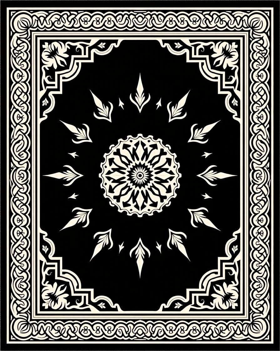 Intricate Black and White Mandala Rug