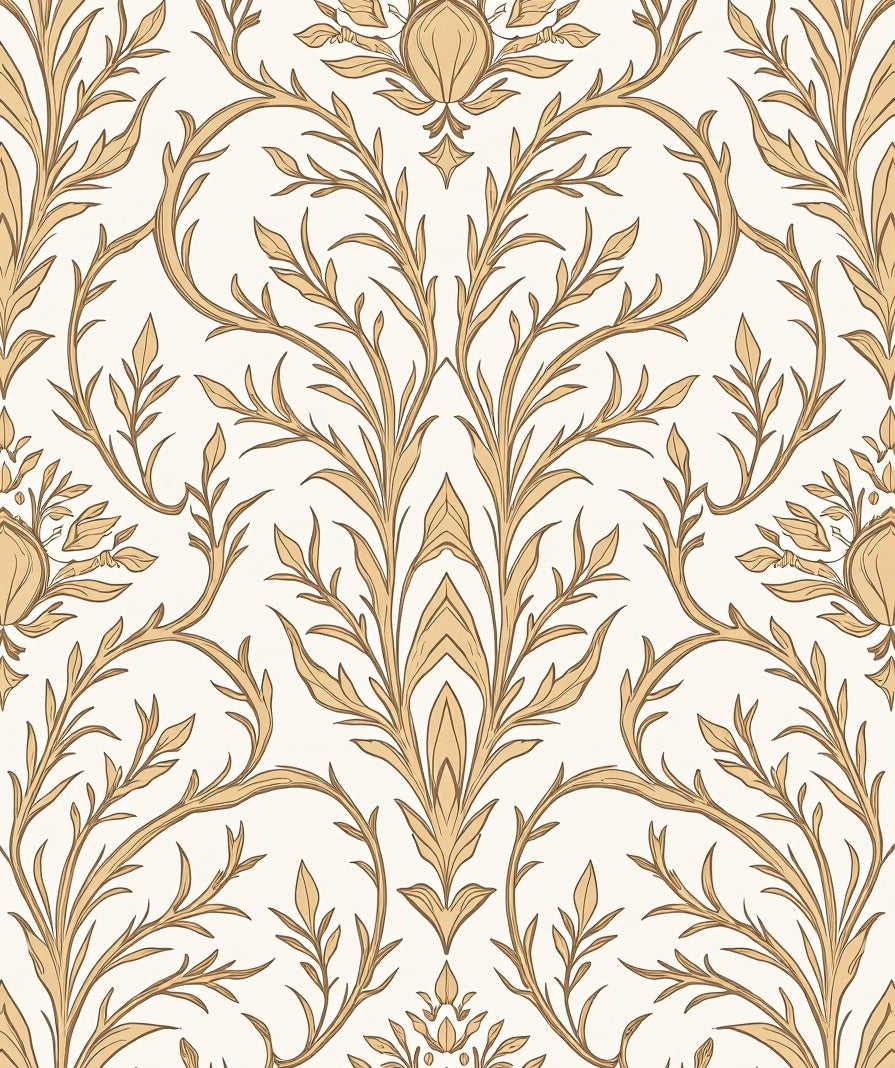 Golden Laurel Floral Art Nouveau Pattern Rug