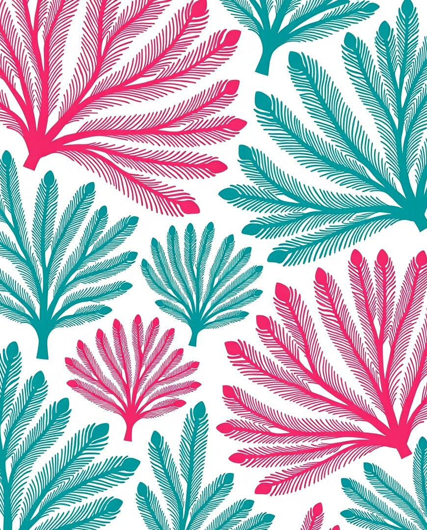 Fanned Leaf Pattern With Teal Pink Rug