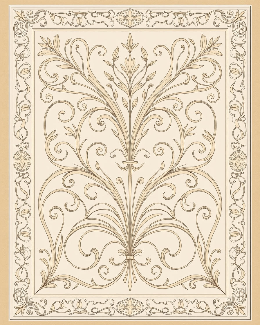 Ornate Rococo Floral Filigree Design Rug