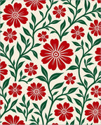 Red Flower Green Leaf Pattern Rug
