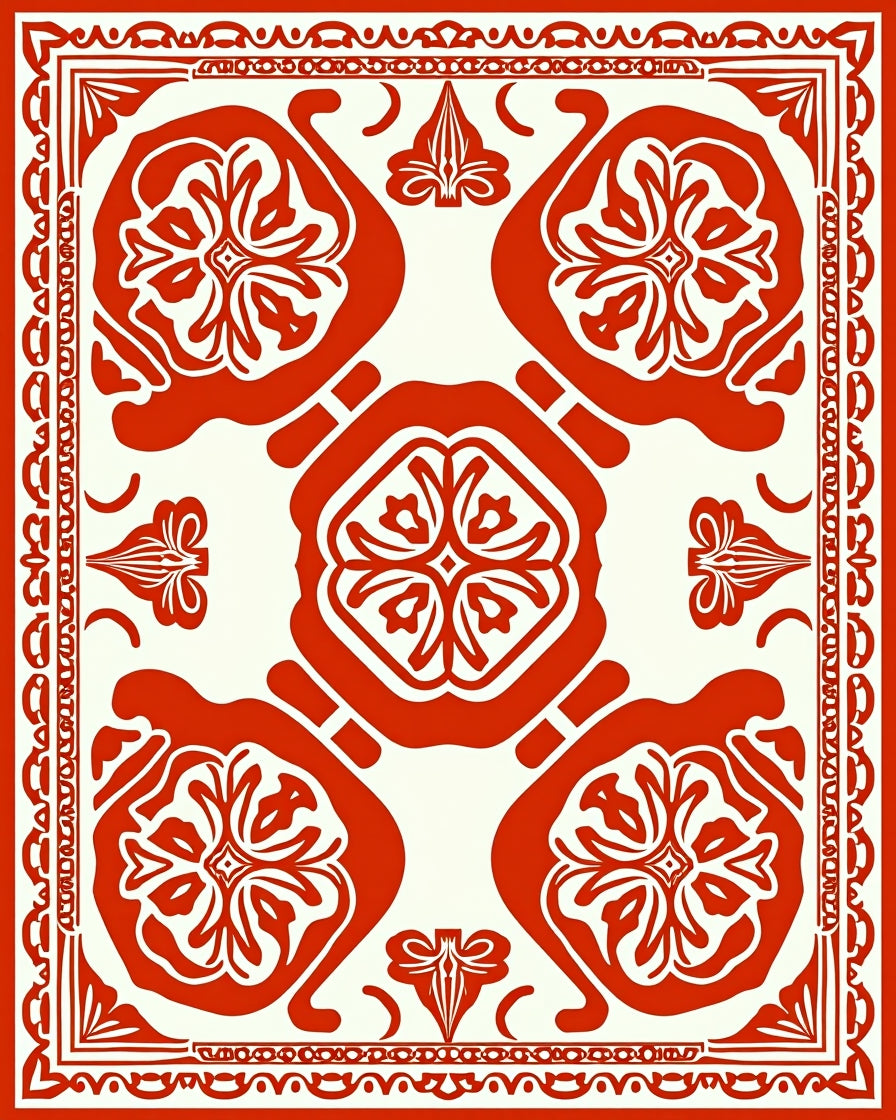 Classic Red Floral Ornamental Rug