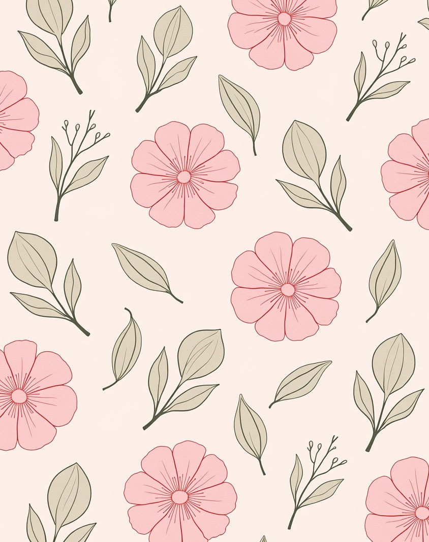 Delicate Pink Blossom Leaf Pattern Rug