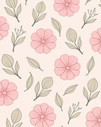 Delicate Pink Blossom Leaf Pattern Rug