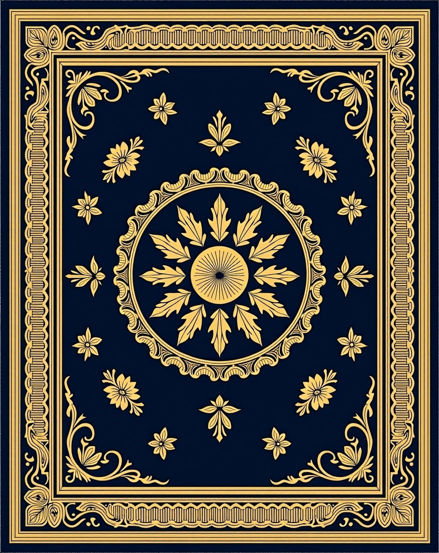 Ornate Gold Floral Medallion Rug