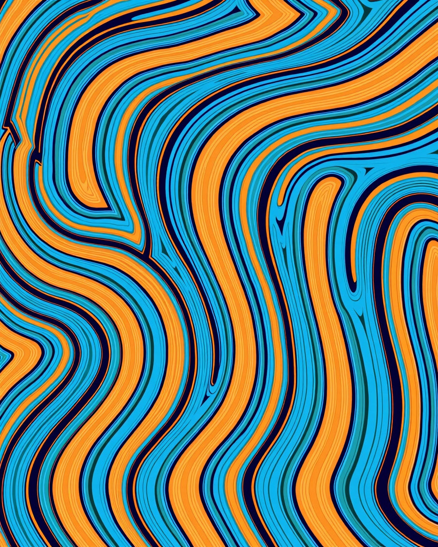 Vibrant Orange Blue Swirl Pattern Rug