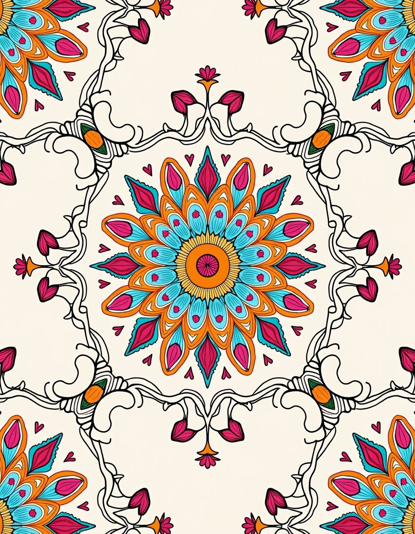 Vibrant Floral Mandala Pattern Rug