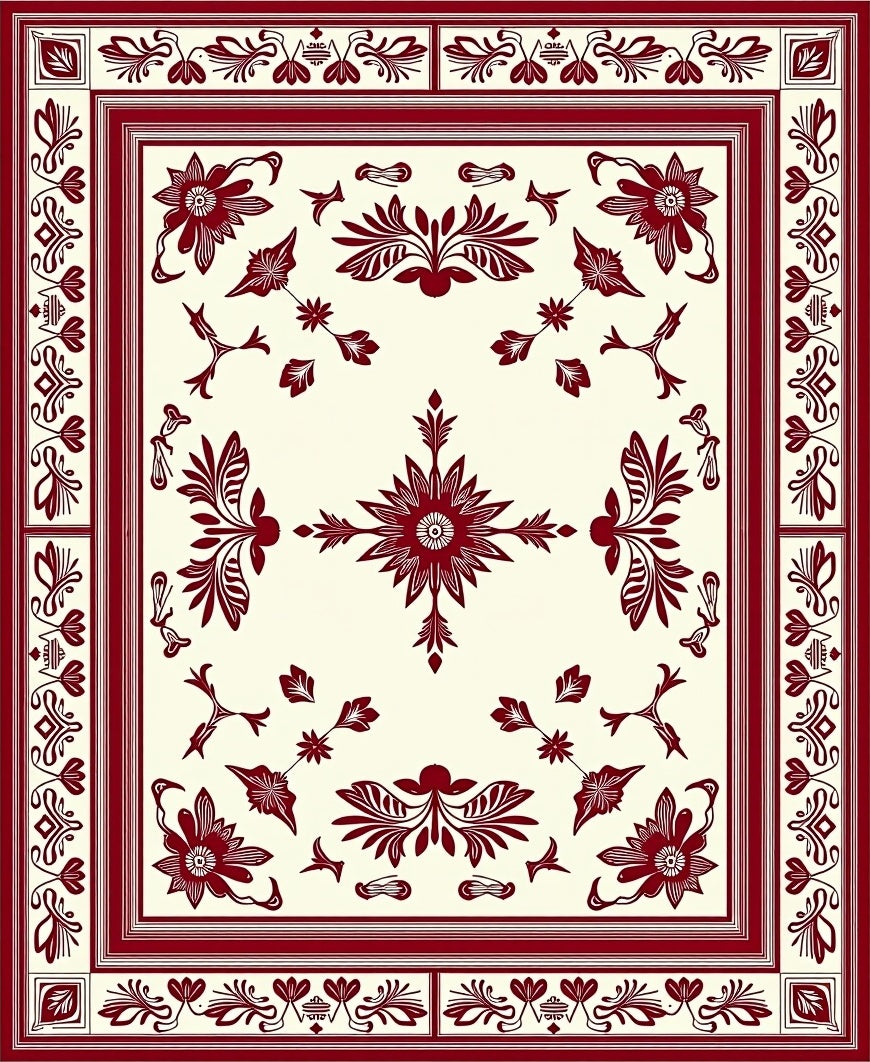 Red Floral Medallion Border Rug