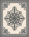 Ornate Grey Scrollwork Mandala Pattern Rug